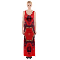 Chakra Art Heart Healing Red Maxi Thigh Split Dress by Simbadda