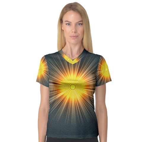 Background Mandala Sun Rays V-neck Sport Mesh Tee by Simbadda