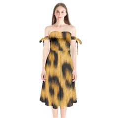 Animal Print Leopard Shoulder Tie Bardot Midi Dress by NSGLOBALDESIGNS2