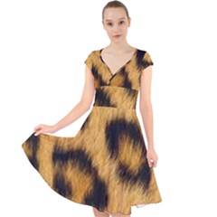 Animal Print Leopard Cap Sleeve Front Wrap Midi Dress by NSGLOBALDESIGNS2