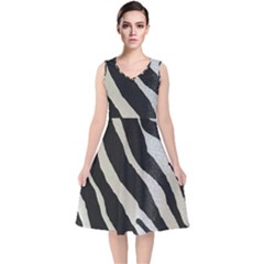 Zebra Print V-neck Midi Sleeveless Dress  by NSGLOBALDESIGNS2