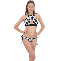 Cheetah Print Cross Front Halter Bikini Set