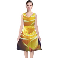 Soft Yellow Rose V-neck Midi Sleeveless Dress  by bloomingvinedesign
