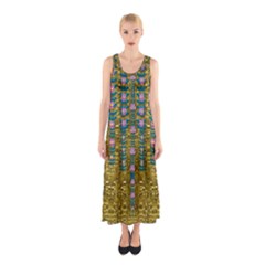 Gold Jungle And Paradise Liana Flowers Sleeveless Maxi Dress by pepitasart