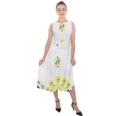 Faded Yellow Bandana Midi Tie-back Chiffon Dress by dressshop