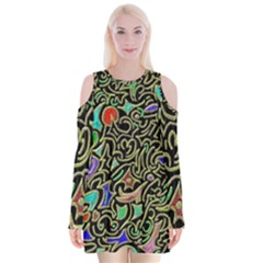 Swirl Retro Abstract Doodle Velvet Long Sleeve Shoulder Cutout Dress by dressshop