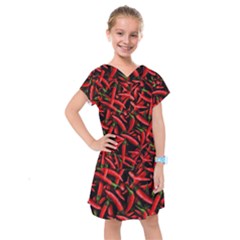 Red Chili Peppers Pattern Kids  Drop Waist Dress by bloomingvinedesign