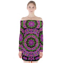 Flowers And More Floral Dancing A Power Peace Dance Long Sleeve Off Shoulder Dress by pepitasart