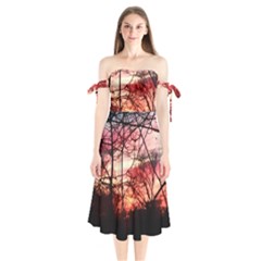 October Sunset Shoulder Tie Bardot Midi Dress by bloomingvinedesign