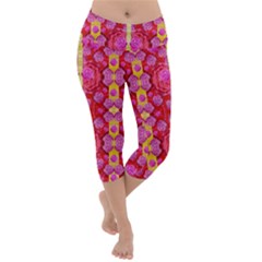 Roses And Butterflies On Ribbons As A Gift Of Love Lightweight Velour Capri Yoga Leggings by pepitasart