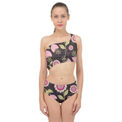 Flowers Wallpaper Floral Decoration Spliced Up Two Piece Swimsuit