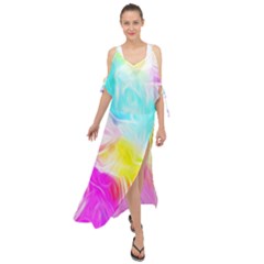 Background Drips Fluid Colorful Maxi Chiffon Cover Up Dress