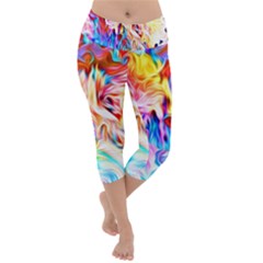 Background Drips Fluid Colorful Lightweight Velour Capri Yoga Leggings by Sapixe