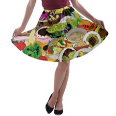 Eat Food Background Art Color A-line Skater Skirt by Sapixe