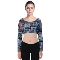 Lost Places Abandoned Train Station Velvet Long Sleeve Crop Top by Sapixe