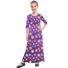 Default Floral Tissue Curtain Kids  Quarter Sleeve Maxi Dress by Sapixe