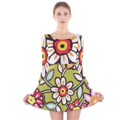 Flowers Fabrics Floral Design Long Sleeve Velvet Skater Dress by Sapixe