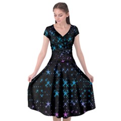Stars Pattern Seamless Design Cap Sleeve Wrap Front Dress