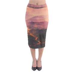 Volcanoes Magma Lava Mountains Midi Pencil Skirt