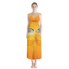 Orange Drink Splash Poster Button Up Chiffon Maxi Dress by Sapixe