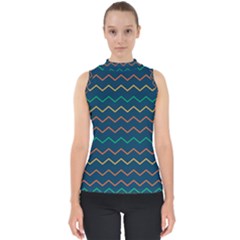 Pattern Zig Zag Colorful Zigzag Mock Neck Shell Top by Sapixe