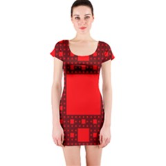 Red Sierpinski Carpet Plane Fractal Short Sleeve Bodycon Dress by Sapixe