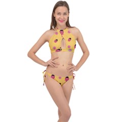 Ladybug Seamlessly Pattern Cross Front Halter Bikini Set