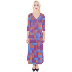 Squares Background Geometric Modern Quarter Sleeve Wrap Maxi Dress by Sapixe