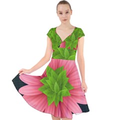 Plant Flower Flowers Design Leaves Cap Sleeve Front Wrap Midi Dress