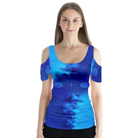 Background Course Gradient Blue Butterfly Sleeve Cutout Tee  by Sapixe