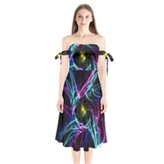 Abstract Art Color Design Lines Shoulder Tie Bardot Midi Dress