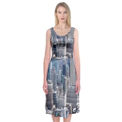 Manhattan New York City Midi Sleeveless Dress by Sapixe