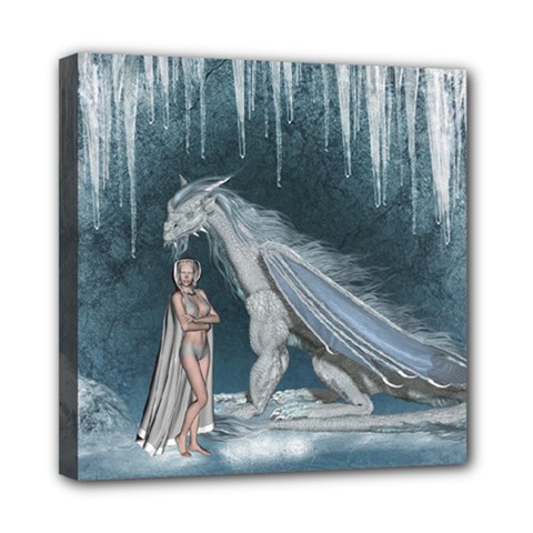 Wonderful Fairy With Ice Dragon Mini Canvas 8  X 8  (stretched) by FantasyWorld7