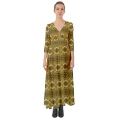 Golden Ornate Pattern Button Up Boho Maxi Dress by dflcprintsclothing