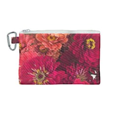 Peach And Pink Zinnias Canvas Cosmetic Bag (medium) by bloomingvinedesign