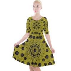 Gold For Golden People And Flowers Quarter Sleeve A-line Dress by pepitasart