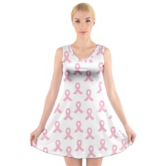 Pink Ribbon - Breast Cancer Awareness Month V-neck Sleeveless Dress by Valentinaart