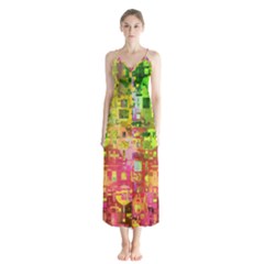 Color Abstract Artifact Pixel Button Up Chiffon Maxi Dress by Sapixe