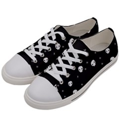 Pattern Skull Stars Halloween Gothic On Black Background Women s Low Top Canvas Sneakers by genx