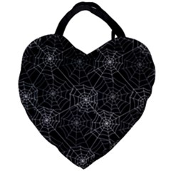 Pattern Spiderweb Halloween Gothic On Black Background Giant Heart Shaped Tote by genx