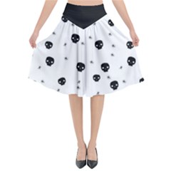 Pattern Skull Stars Handrawn Naive Halloween Gothic Black And White Flared Midi Skirt by genx