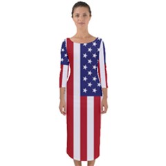 Us Flag Stars And Stripes Maga Quarter Sleeve Midi Bodycon Dress by snek