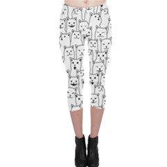 Funny Cat Pattern Organic Style Minimalist On White Background Capri Leggings  by genx