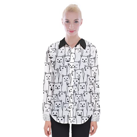Funny Cat Pattern Organic Style Minimalist On White Background Womens Long Sleeve Shirt by genx