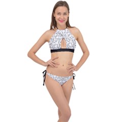 Funny Cat Pattern Organic Style Minimalist On White Background Cross Front Halter Bikini Set by genx