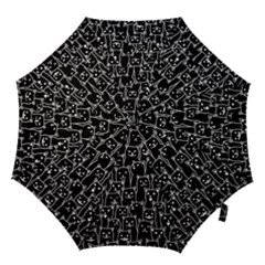 Funny Cat Pattern Organic Style Minimalist On Black Background Hook Handle Umbrellas (small) by genx
