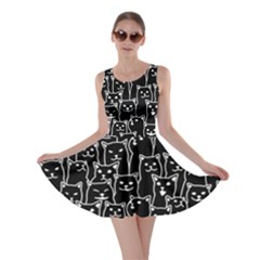 Funny Cat Pattern Organic Style Minimalist On Black Background Skater Dress by genx