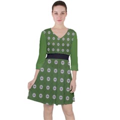 Logo Kekistan Pattern Elegant With Lines On Green Background Quarter Sleeve Ruffle Waist Dress by snek