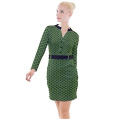 Logo Kek Pattern Black And Kekistan Green Background Button Long Sleeve Dress by snek