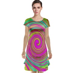 Groovy Abstract Pink, Turquoise And Yellow Swirl Cap Sleeve Nightdress by myrubiogarden